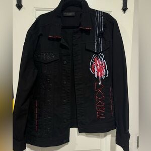 No Boundaries Hand Painted Black Denim Jacket XL